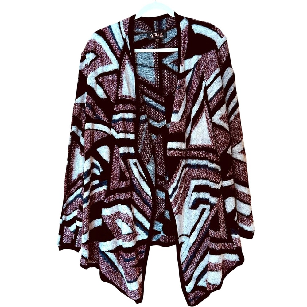 Shyanne Geometric Aztec Knit‎ Cardigan Womens Size L Open Front Southwest Boho
